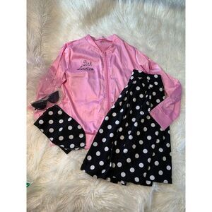 NEW Women's Pink Ladies Grease 50s Jacket Skirt Sunglasses Set Halloween Costume